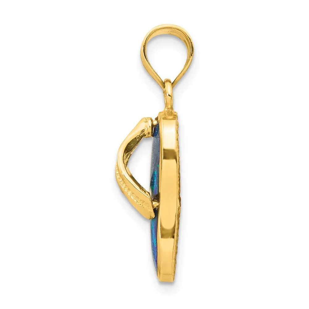 14k Polished 3D w/Created Blue Opal Flip Flop Pendant