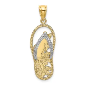 14K W/ Rhodium Dolphin In Flip Flop Charm