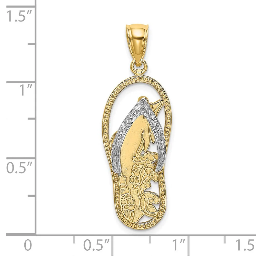 14K W/ Rhodium Dolphin In Flip Flop Charm