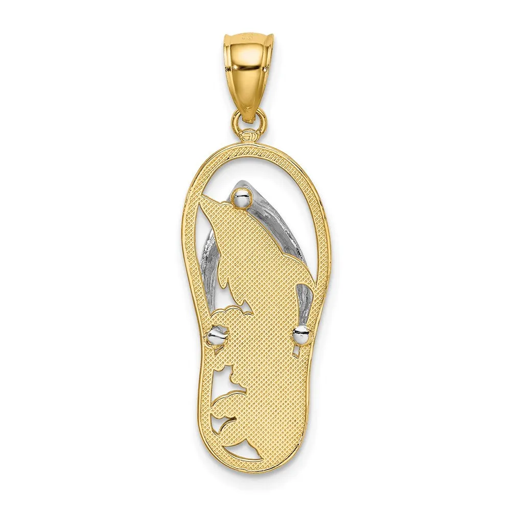 14K W/ Rhodium Dolphin In Flip Flop Charm