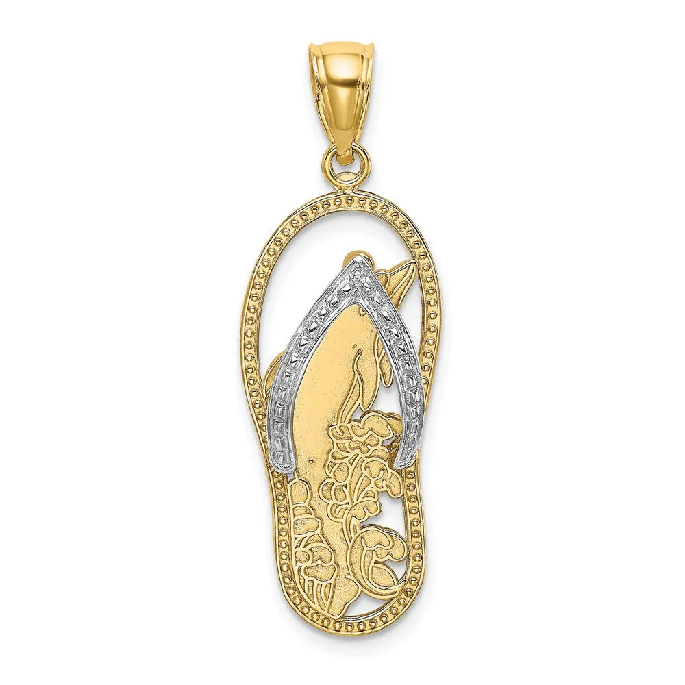 14K W/ Rhodium Dolphin In Flip Flop Charm