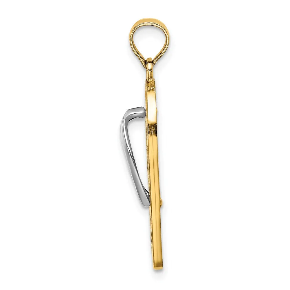 14k Yellow Gold & Rhodium w/Rhodium Multi-Colored 3D Enamel Beach Scene On Flip-Flop Charm