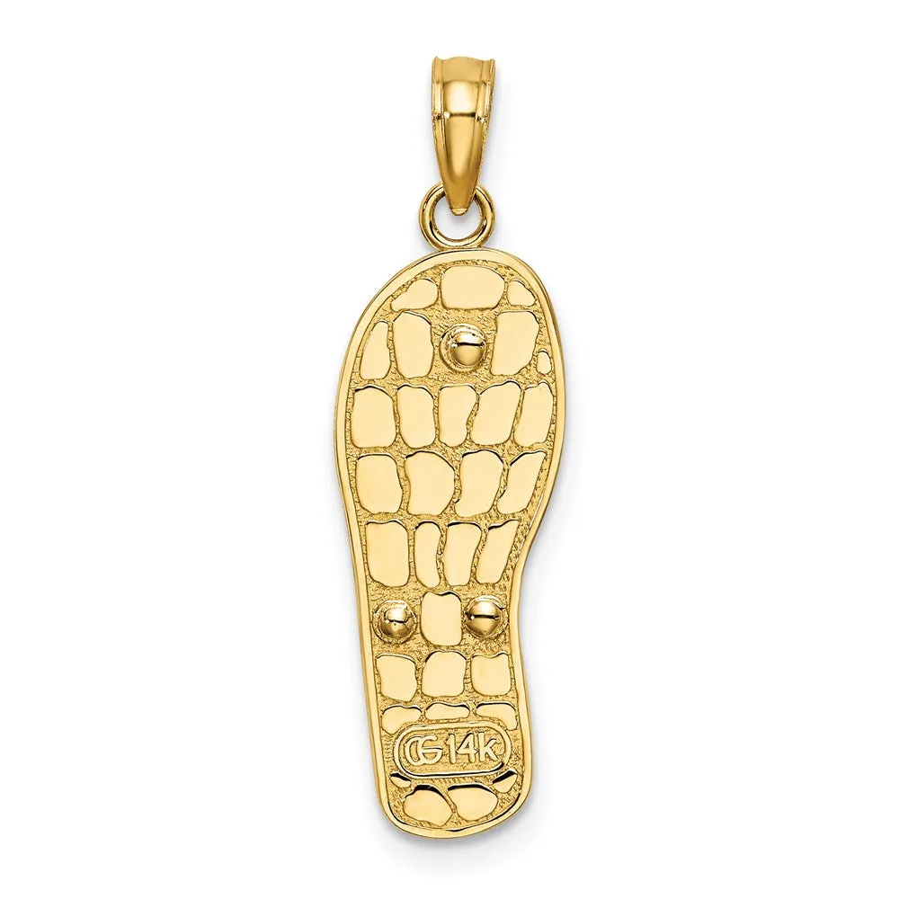 14k Yellow Gold & Rhodium w/Rhodium Multi-Colored 3D Enamel Beach Scene On Flip-Flop Charm