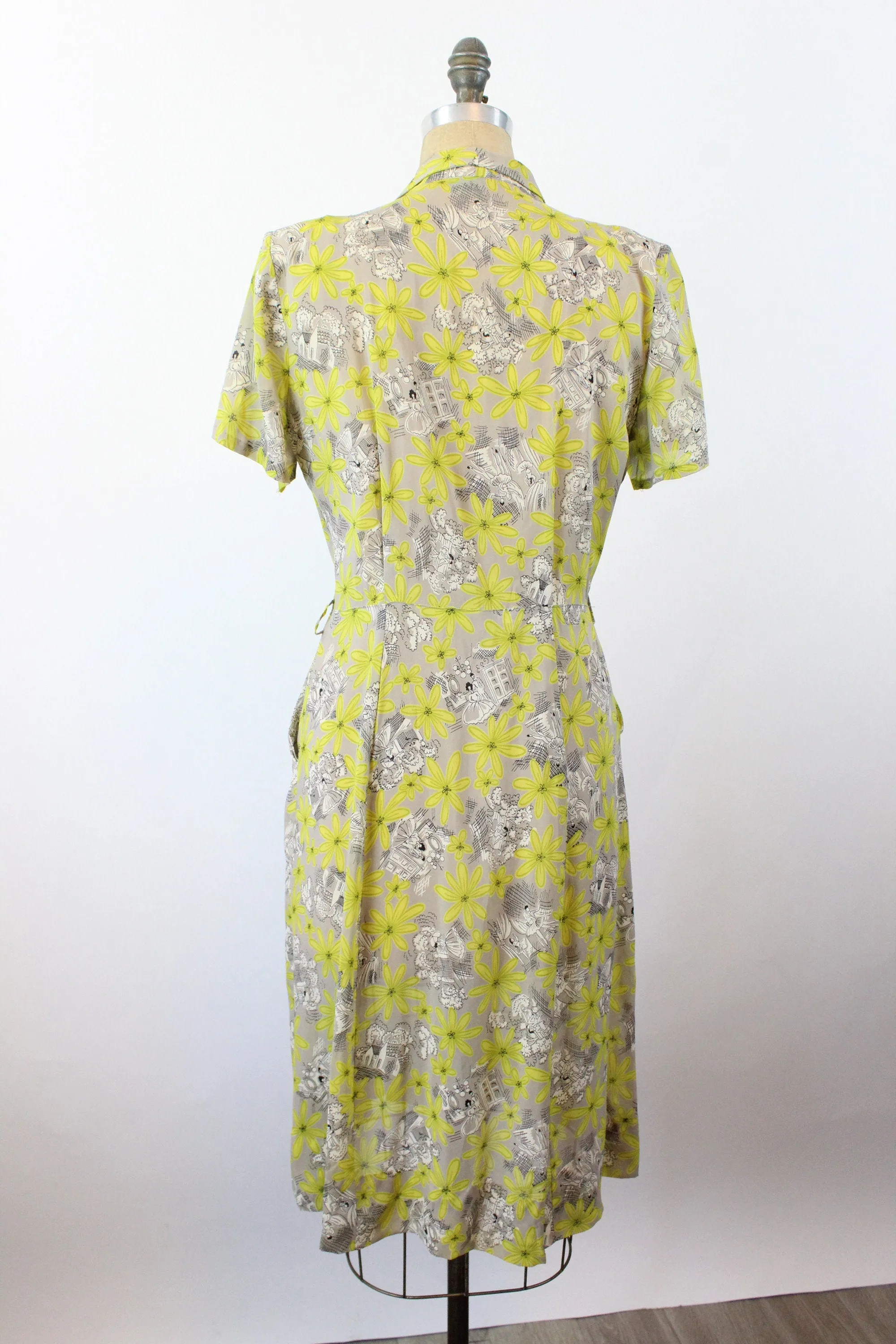 1940s BALLERINA rayon novelty print dress medium | new spring summer