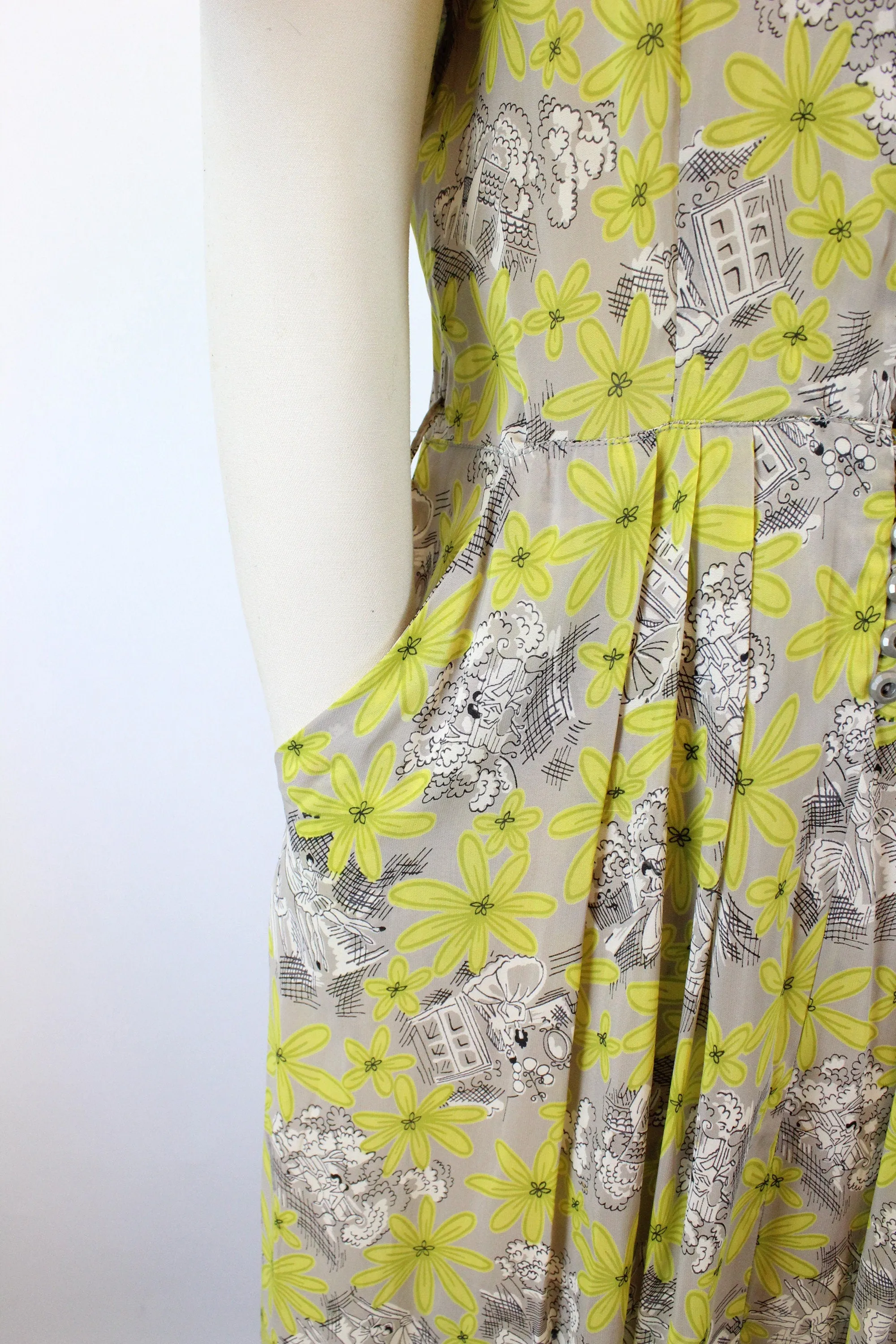 1940s BALLERINA rayon novelty print dress medium | new spring summer