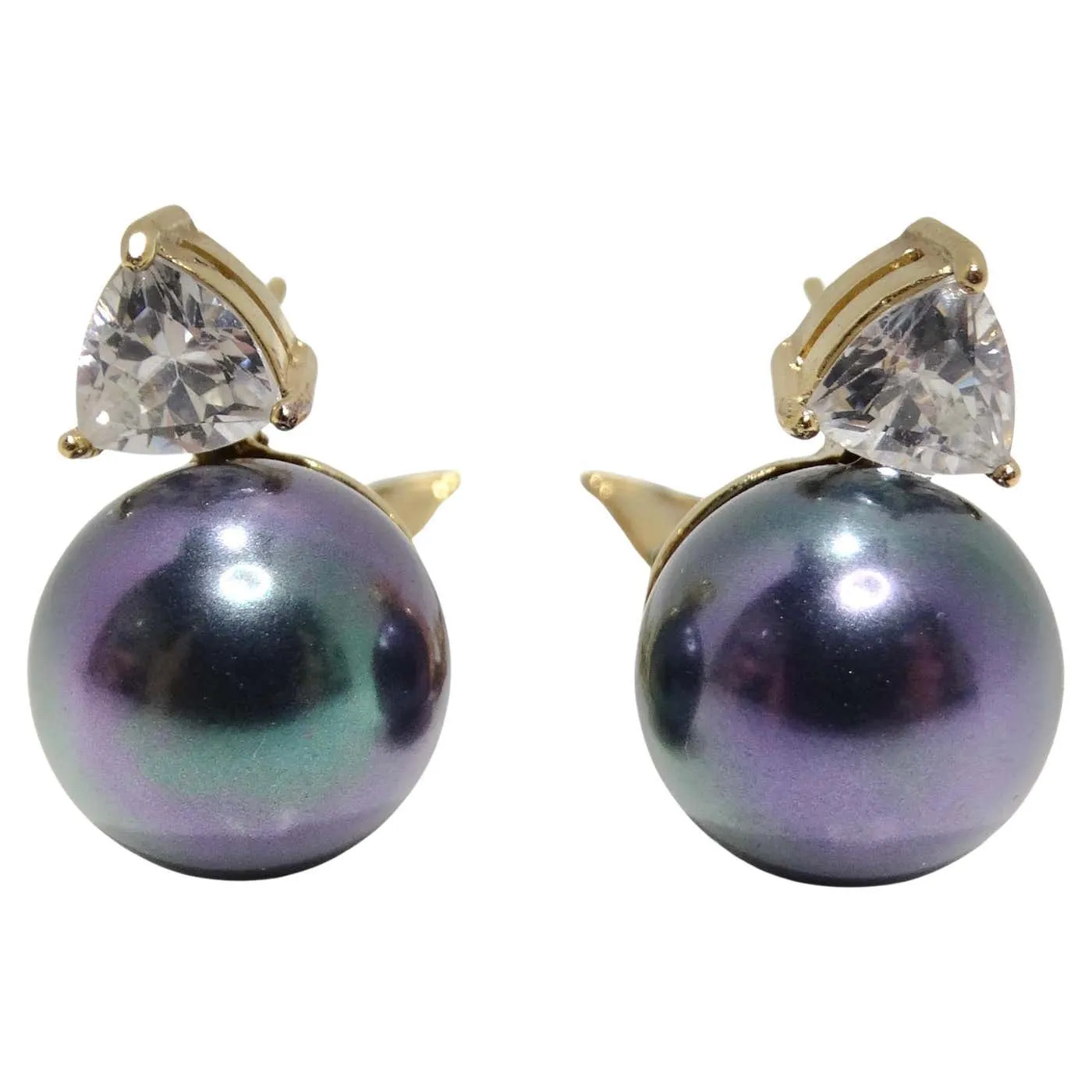 1980s Iridescent Pearl Rhinestone Earrings