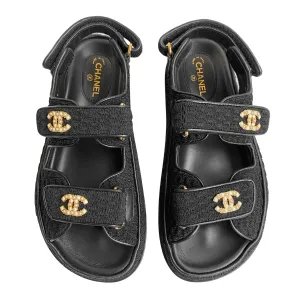22S Black Tweed Pearl CC 'Dad' Velcro Sandals Sz 35.5