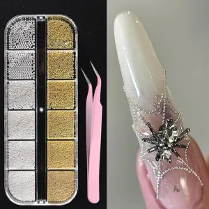 3D Mixed Sizes Nail Art Studs Gold Silver Mini Metal Caviar Nails Beads Ball Nail Rivets Jewelry for Women Girls Manicure Nails Supplies DIY Crafts Decorations…