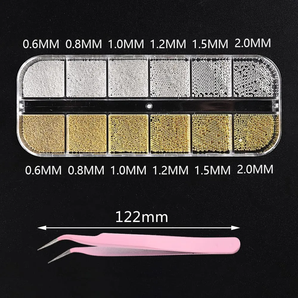 3D Mixed Sizes Nail Art Studs Gold Silver Mini Metal Caviar Nails Beads Ball Nail Rivets Jewelry for Women Girls Manicure Nails Supplies DIY Crafts Decorations…