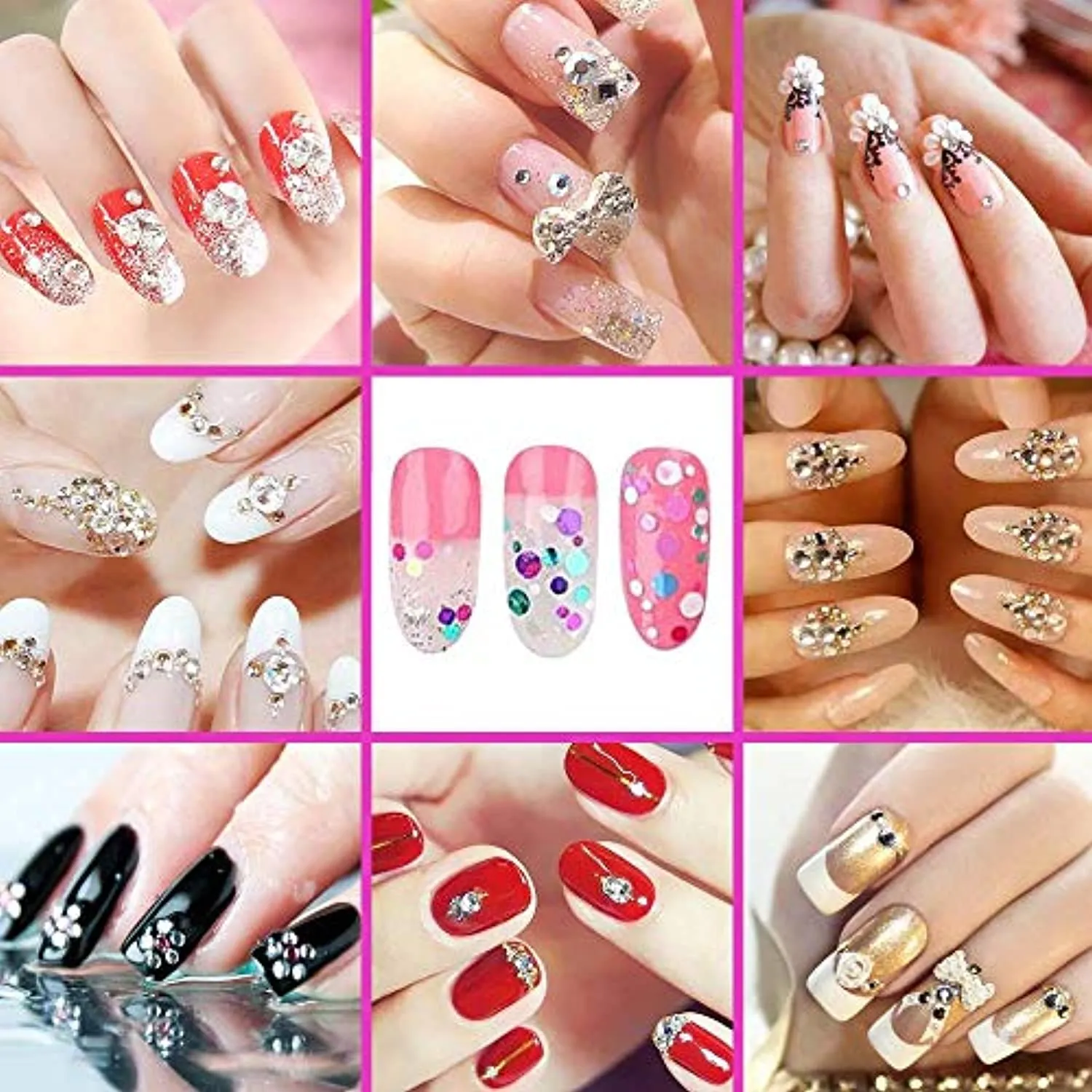 6400pcs Nail Art Rhinestones Nail Crystal Gems Nail Diamonds, Gold Silver Nail Art Studs Colorful Nail Sequins & Rhinestones for Nails Kit with Tweezers and Wax Pen for Nail Art Supplies Accessories