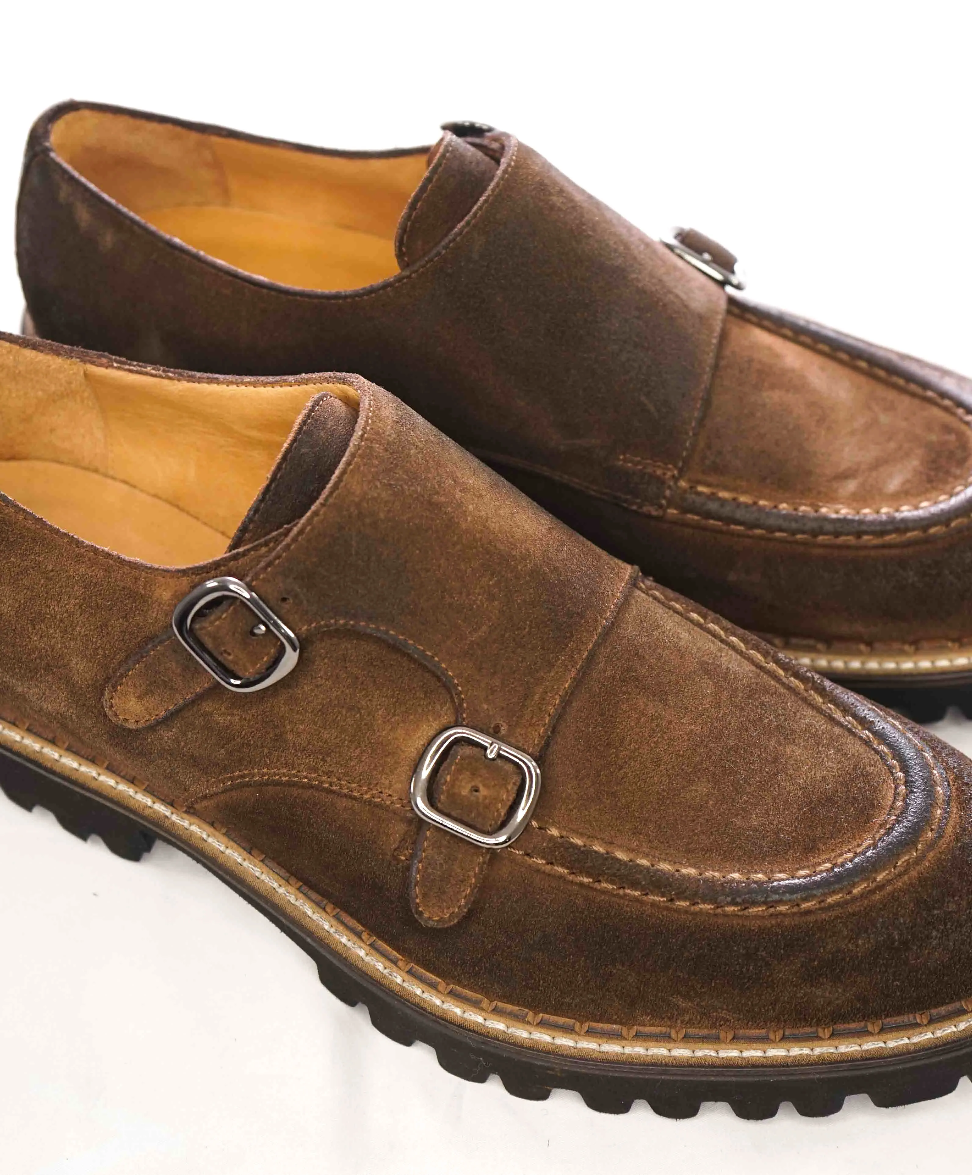 $795 ELEVENTY - Brown Monk Strap Loafers Distressed Brown Suede - 12 US (45EU)