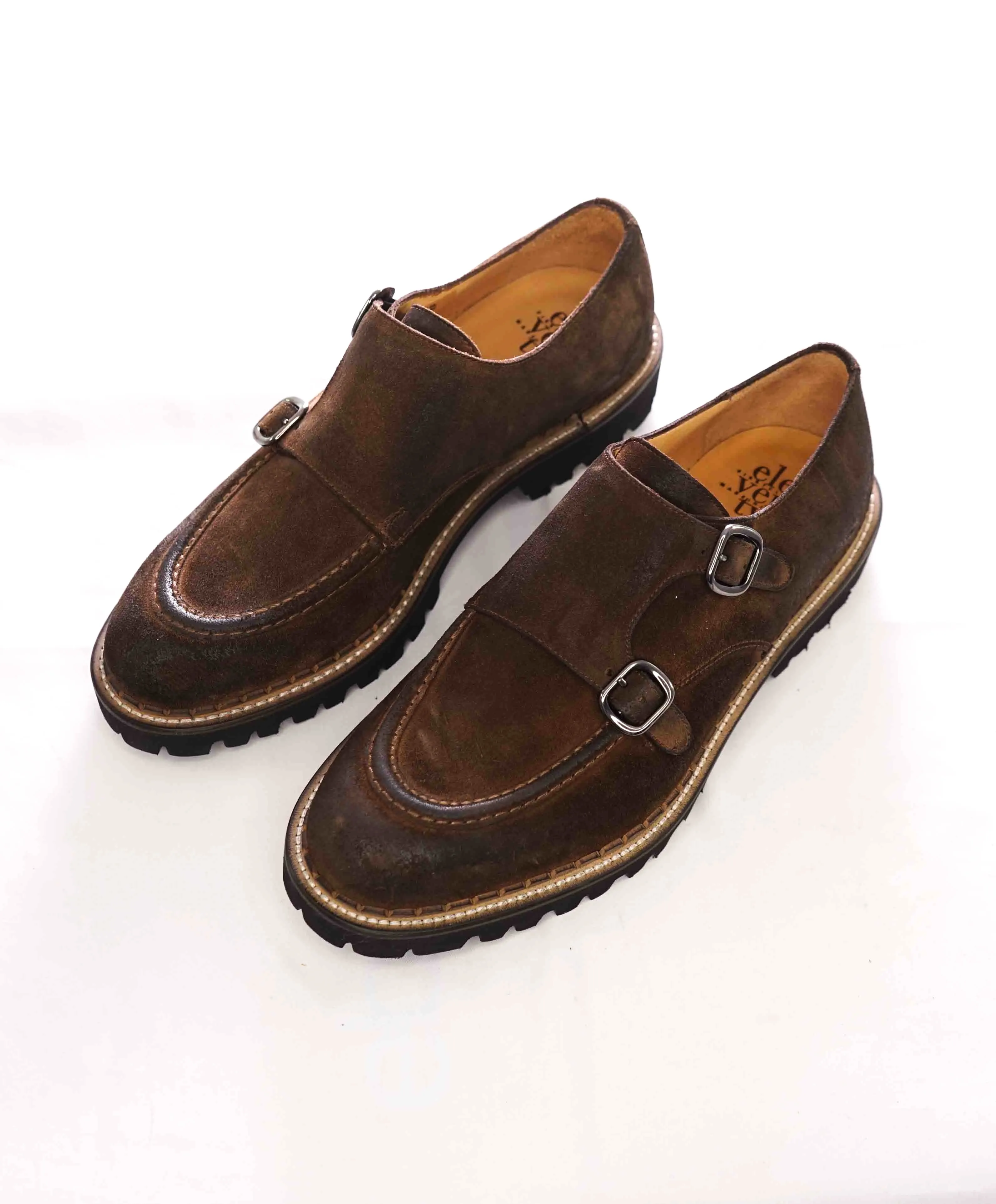 $795 ELEVENTY - Brown Monk Strap Loafers Distressed Brown Suede - 12 US (45EU)