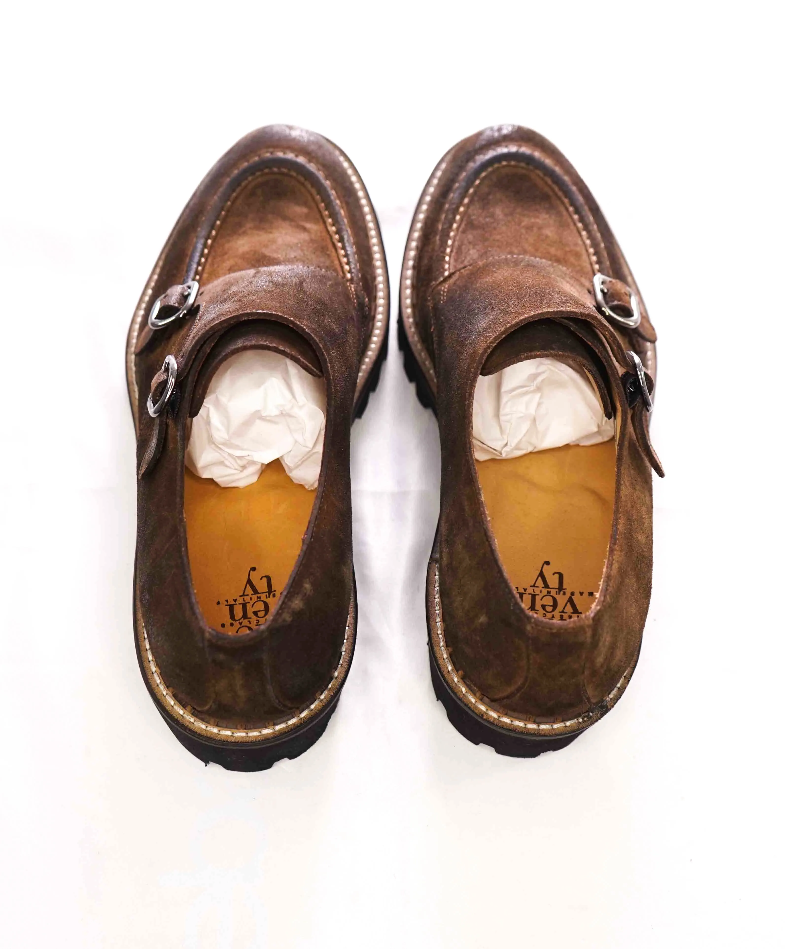 $795 ELEVENTY - Brown Monk Strap Loafers Distressed Brown Suede - 12 US (45EU)
