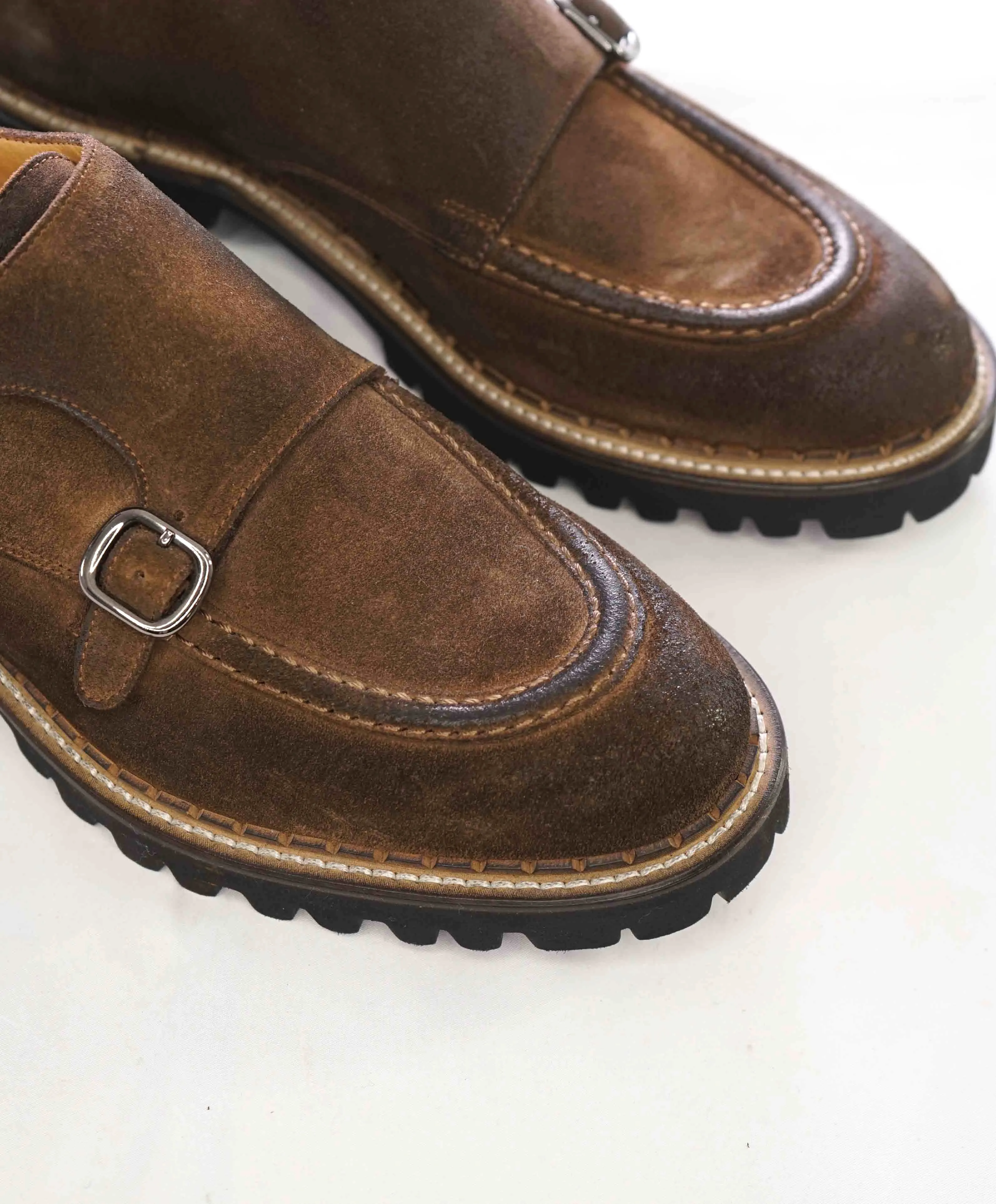 $795 ELEVENTY - Brown Monk Strap Loafers Distressed Brown Suede - 12 US (45EU)
