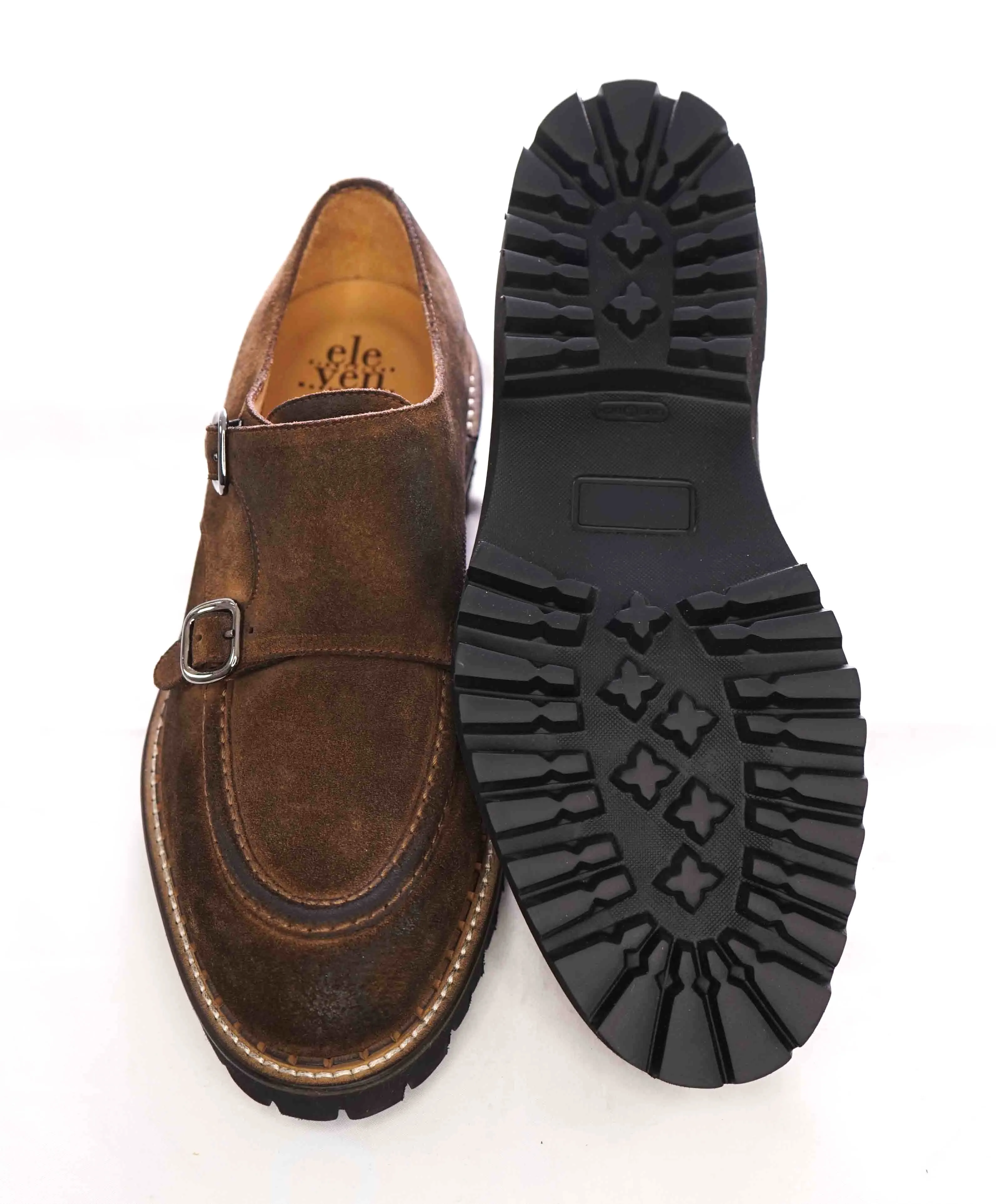 $795 ELEVENTY - Brown Monk Strap Loafers Distressed Brown Suede - 12 US (45EU)