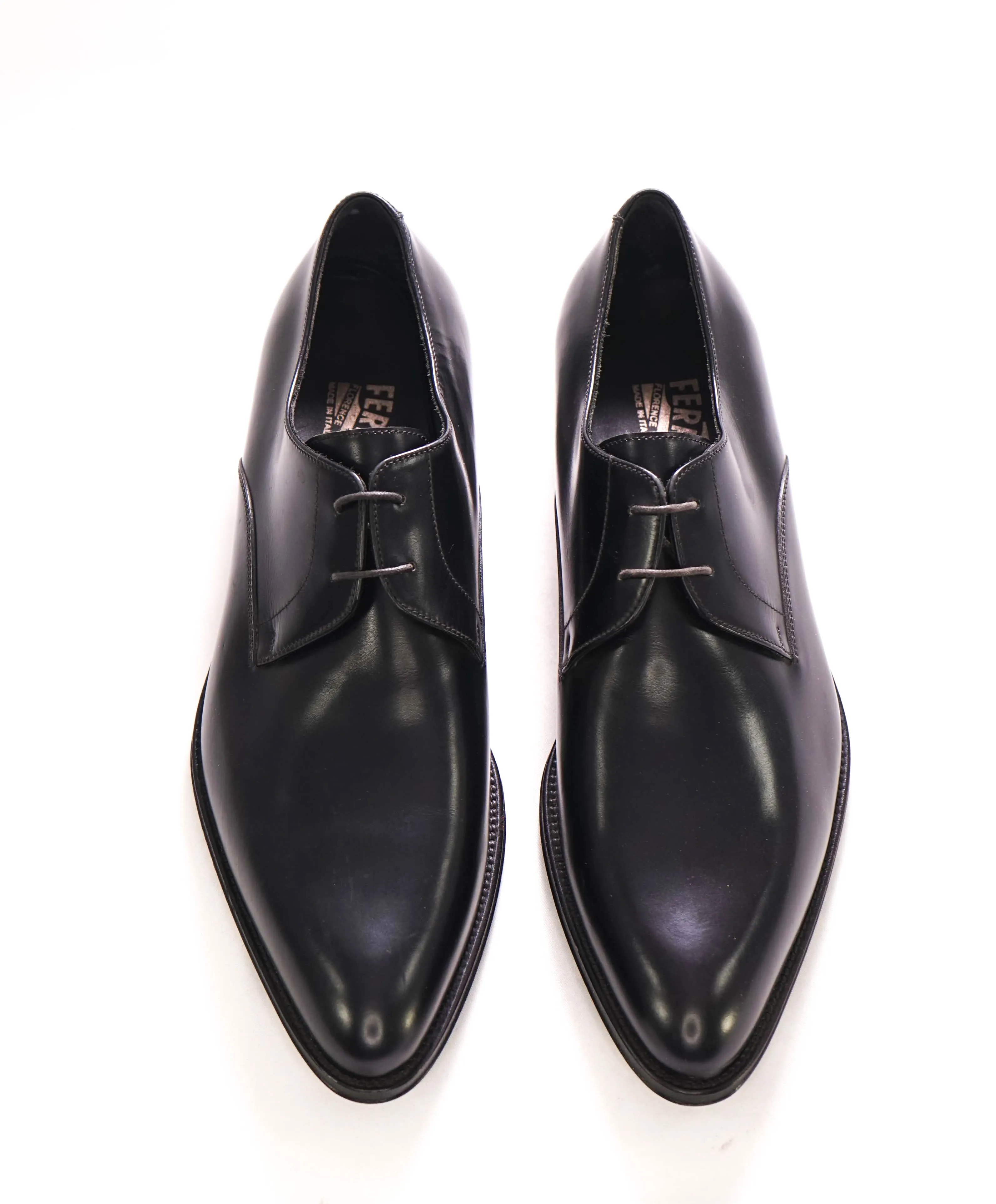 $850 SALVATORE FERRAGAMO -  Modern Round Toe Oxfords Black Leather - 8.5 E US