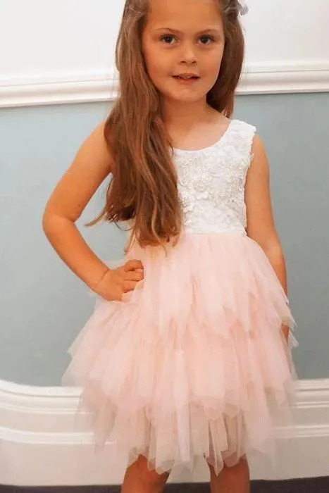 A-line Knee length Tulle Flower Girl Dress with Lace Party Dress OHR021