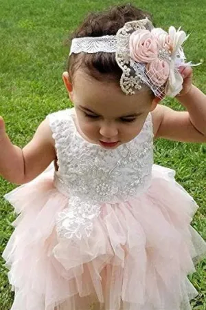 A-line Knee length Tulle Flower Girl Dress with Lace Party Dress OHR021