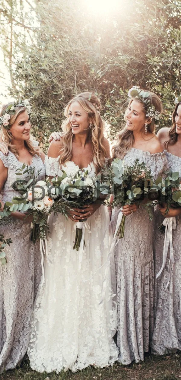 A-line Lace Off the Shoulder Beach Vintage Wedding Dresses WD0479