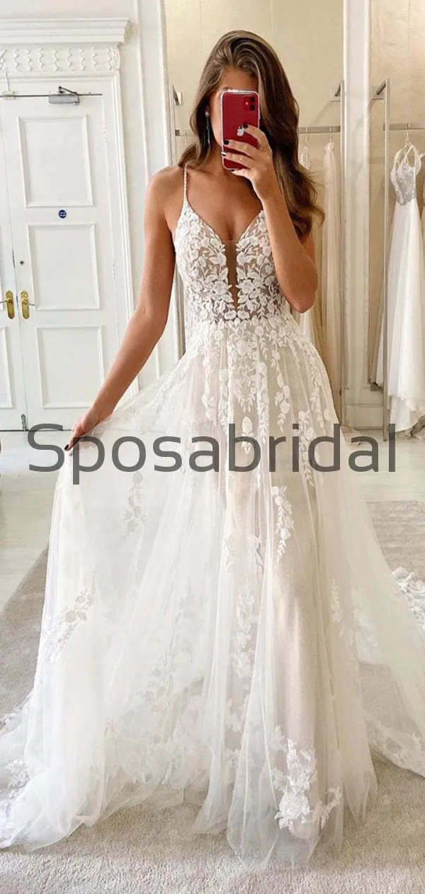 A-line Lace Spaghetti Straps Vintage Elegant Wedding Dresses, Prom Dresses WD0368