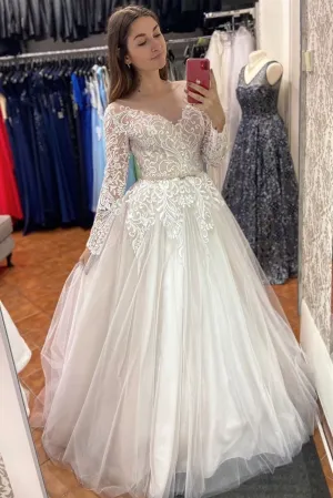A Line Long Sleeve Wedding Dresses Wedding Dress Custom Made Wedding Gown Bridal Gown OHD174