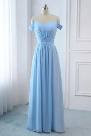 A-line Off the Shoulder Sleeveless Ruched Bridesmaid Dress Lace up Party Dress OHC152
