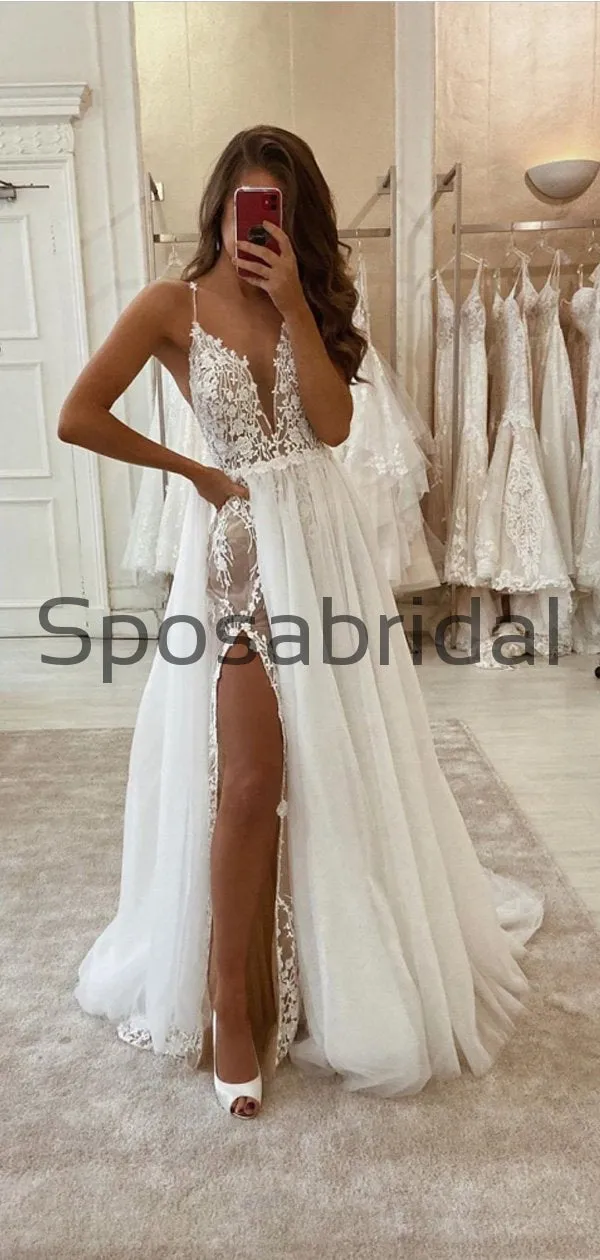 A-line Unique Vintage Modest  Wedding Dresses, Long Prom Dresses WD0415