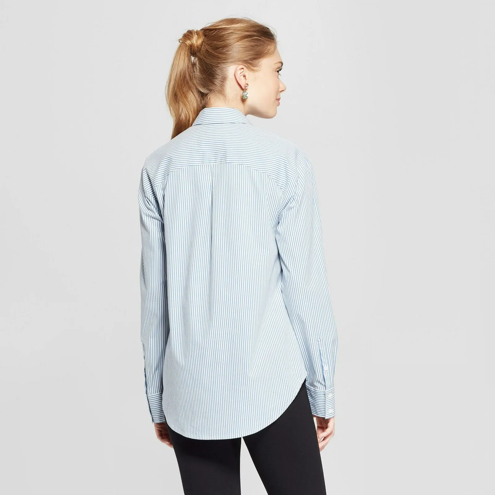 A New Day Women's Striped Long Sleeve Any Day Button Down Shirt Blouse Top