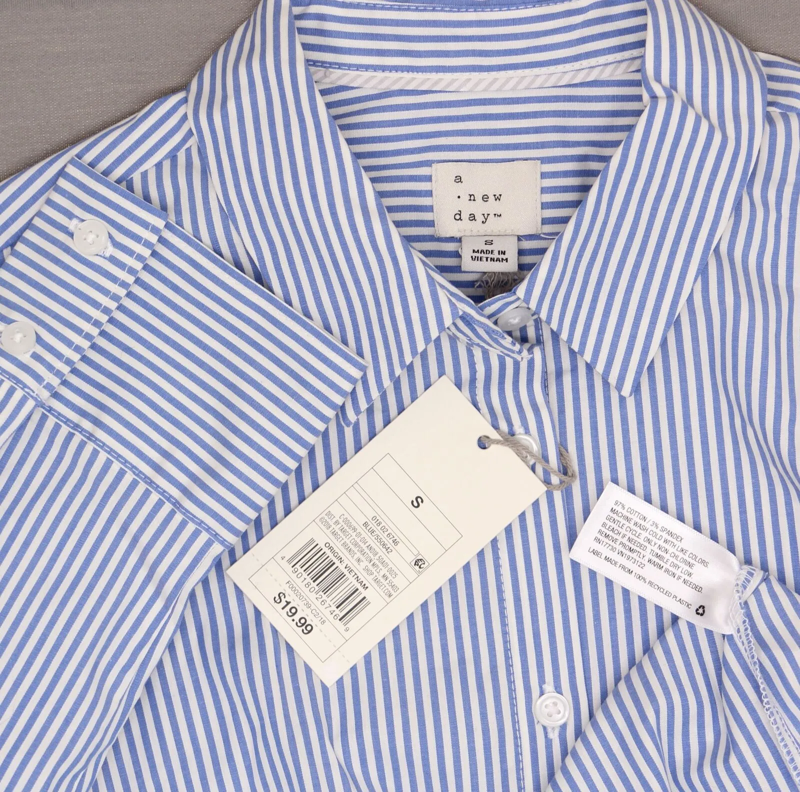 A New Day Women's Striped Long Sleeve Any Day Button Down Shirt Blouse Top