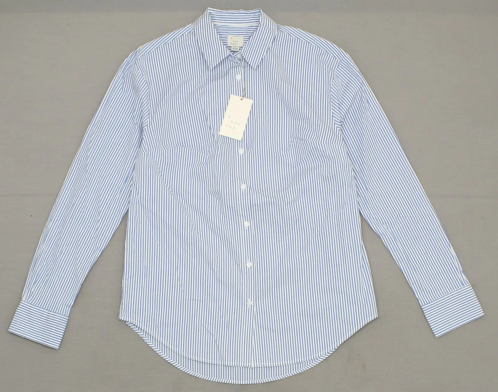A New Day Women's Striped Long Sleeve Any Day Button Down Shirt Blouse Top