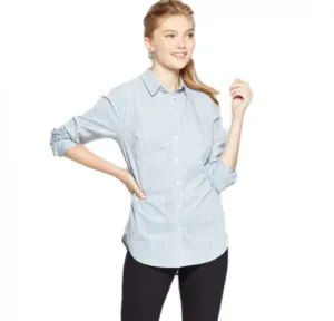 A New Day Women's Striped Long Sleeve Any Day Button Down Shirt Blouse Top