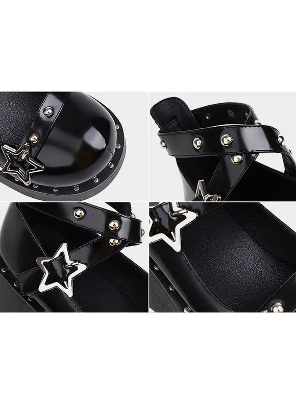 Academic Lolita Footwear Black PU Leather Wedge Heel Lolita Shoes