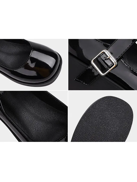 Academic Lolita Footwear Black Round Toe PU Leather Lolita Pumps