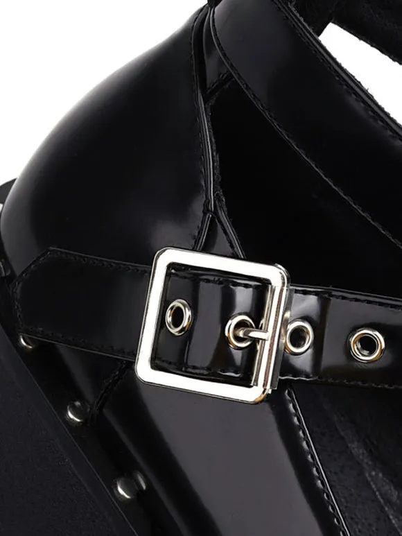 Academic Lolita Footwear Black Round Toe PU Leather Lolita Shoes