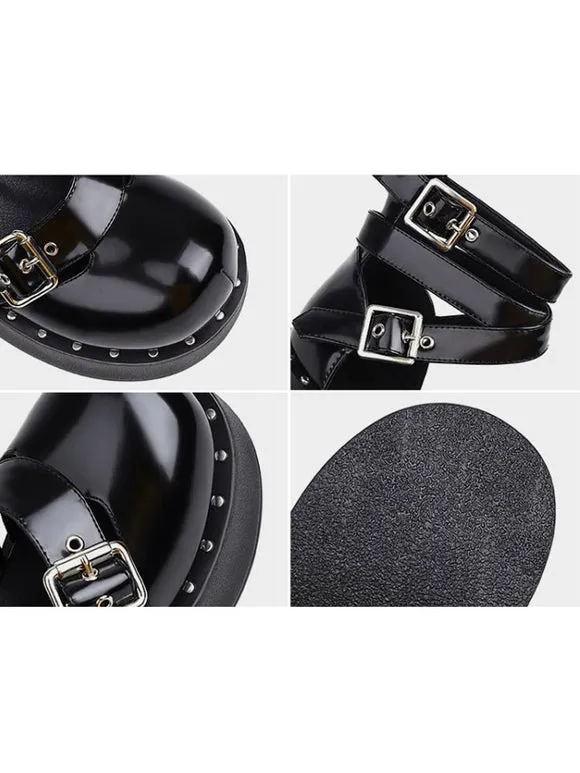 Academic Lolita Footwear Black Round Toe PU Leather Lolita Shoes