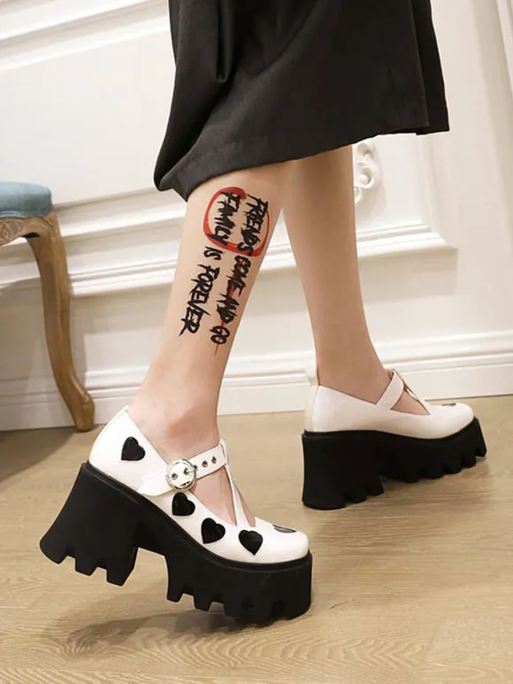 Academic Lolita Footwear White Round Toe PU Leather Lolita Shoes