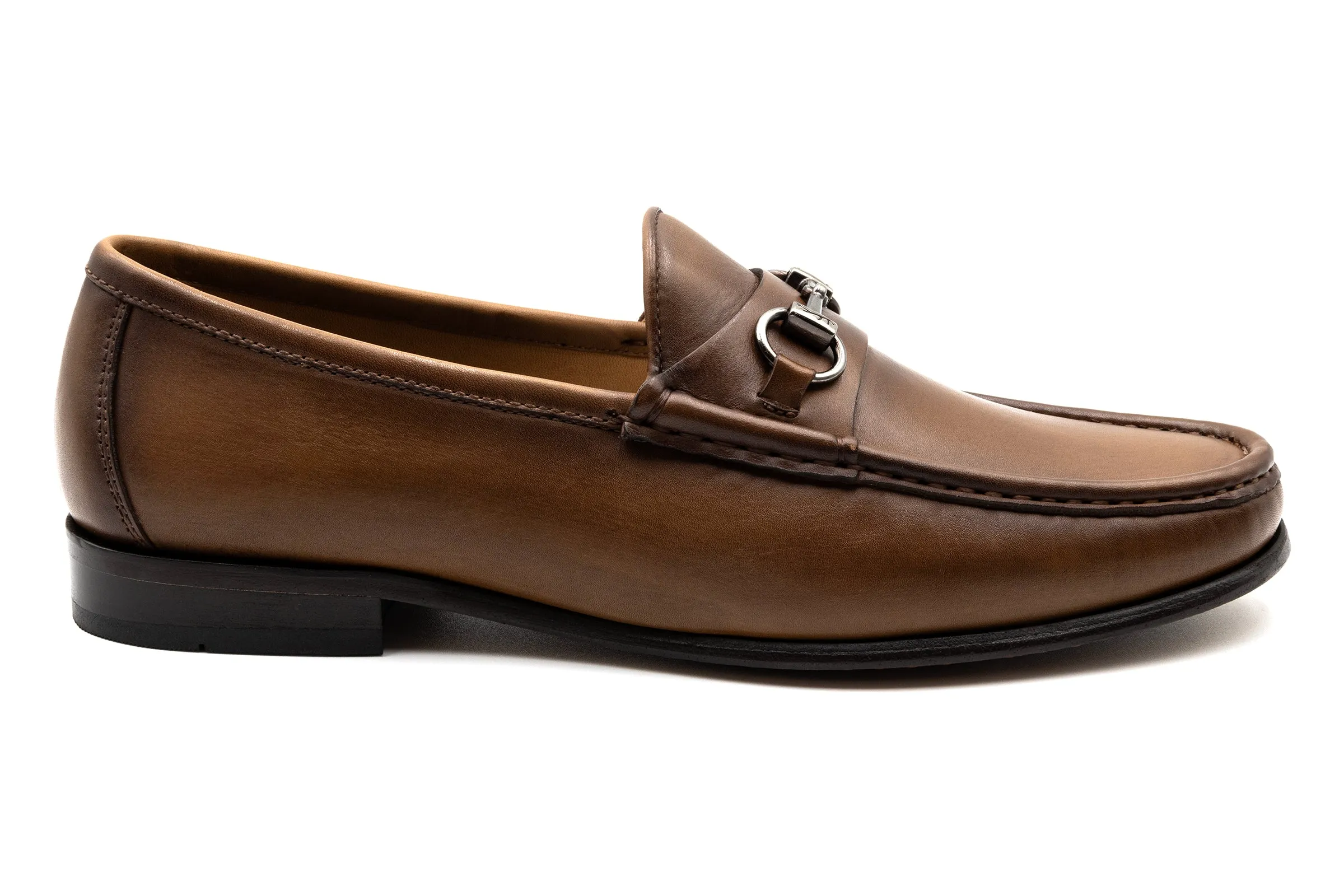 Addison Calf Leather Horse Bit Loafer in Brandy