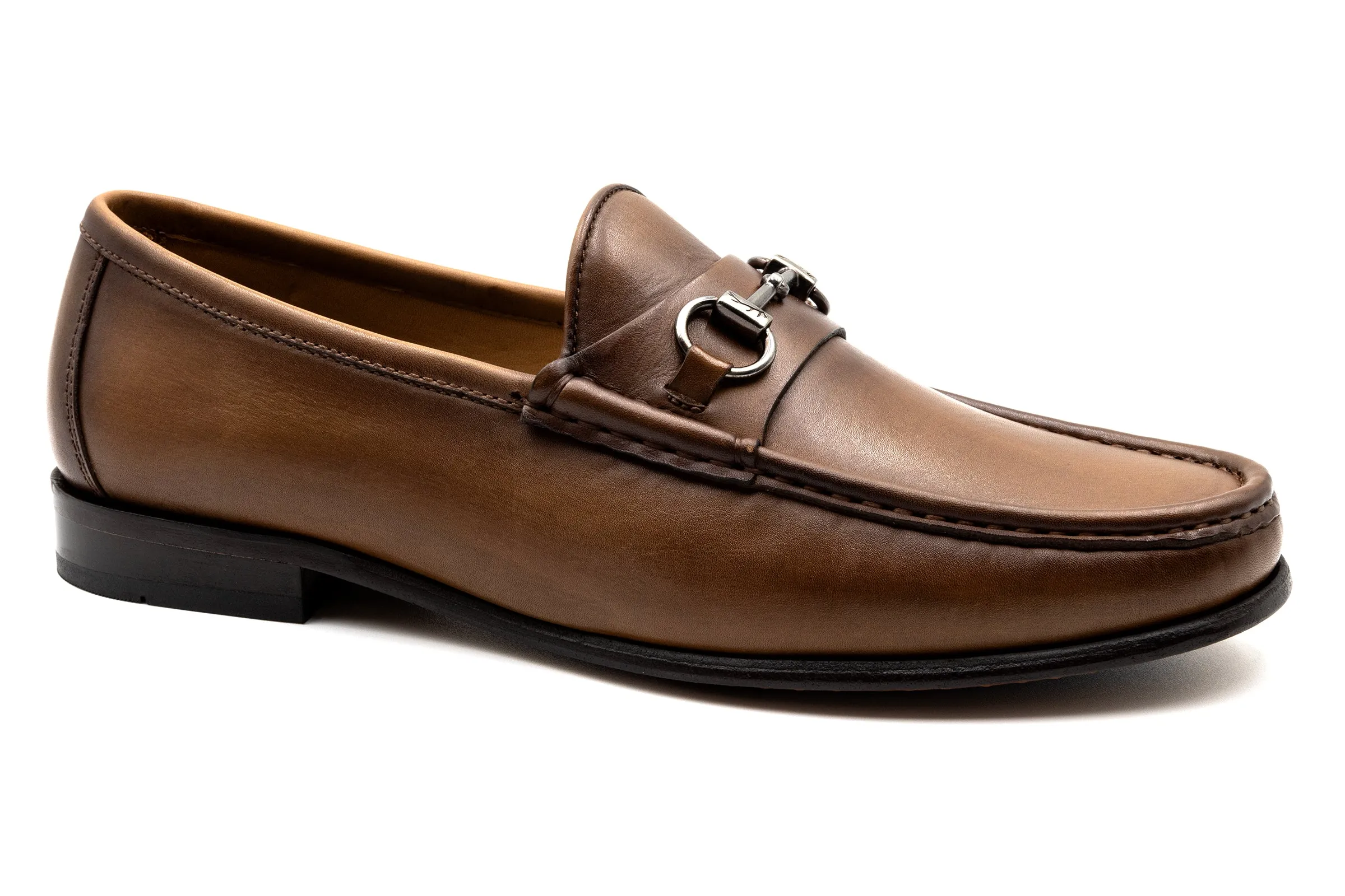 Addison Calf Leather Horse Bit Loafer in Brandy