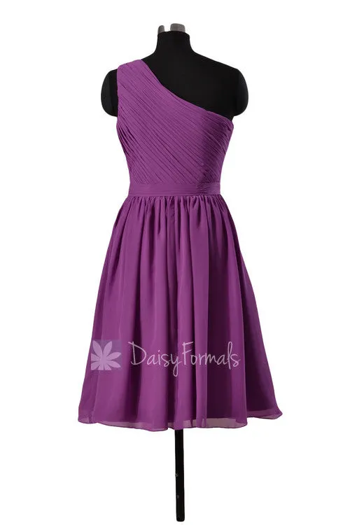 Adorable Short One Shoulder Chiffon Bridesmaid Dress Purple Formal Dress(BM10822S)