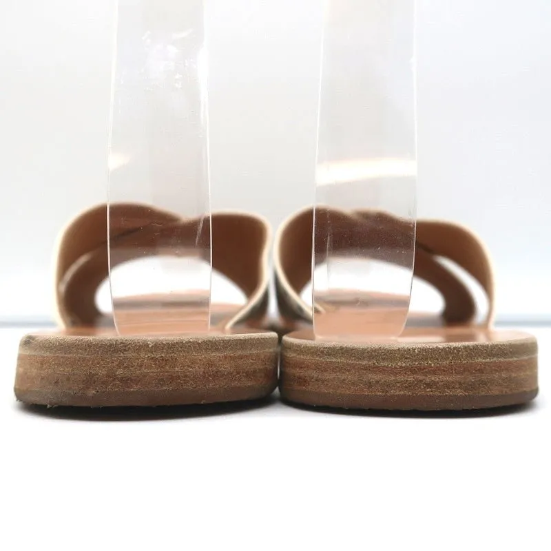 Ancient Greek Sandals Thais Crisscross Slides Cream Polka Dot Satin Size 38