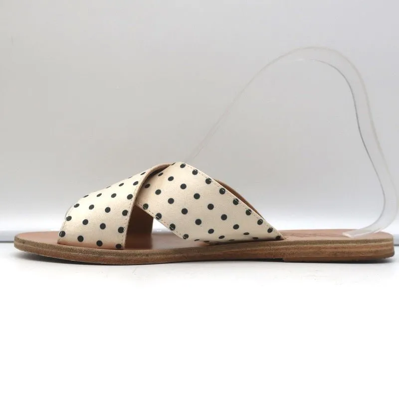 Ancient Greek Sandals Thais Crisscross Slides Cream Polka Dot Satin Size 38