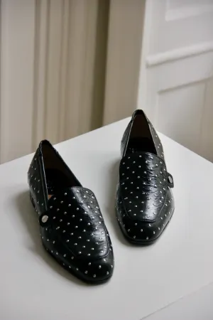 Angela Leather With Studs Loafer | Black