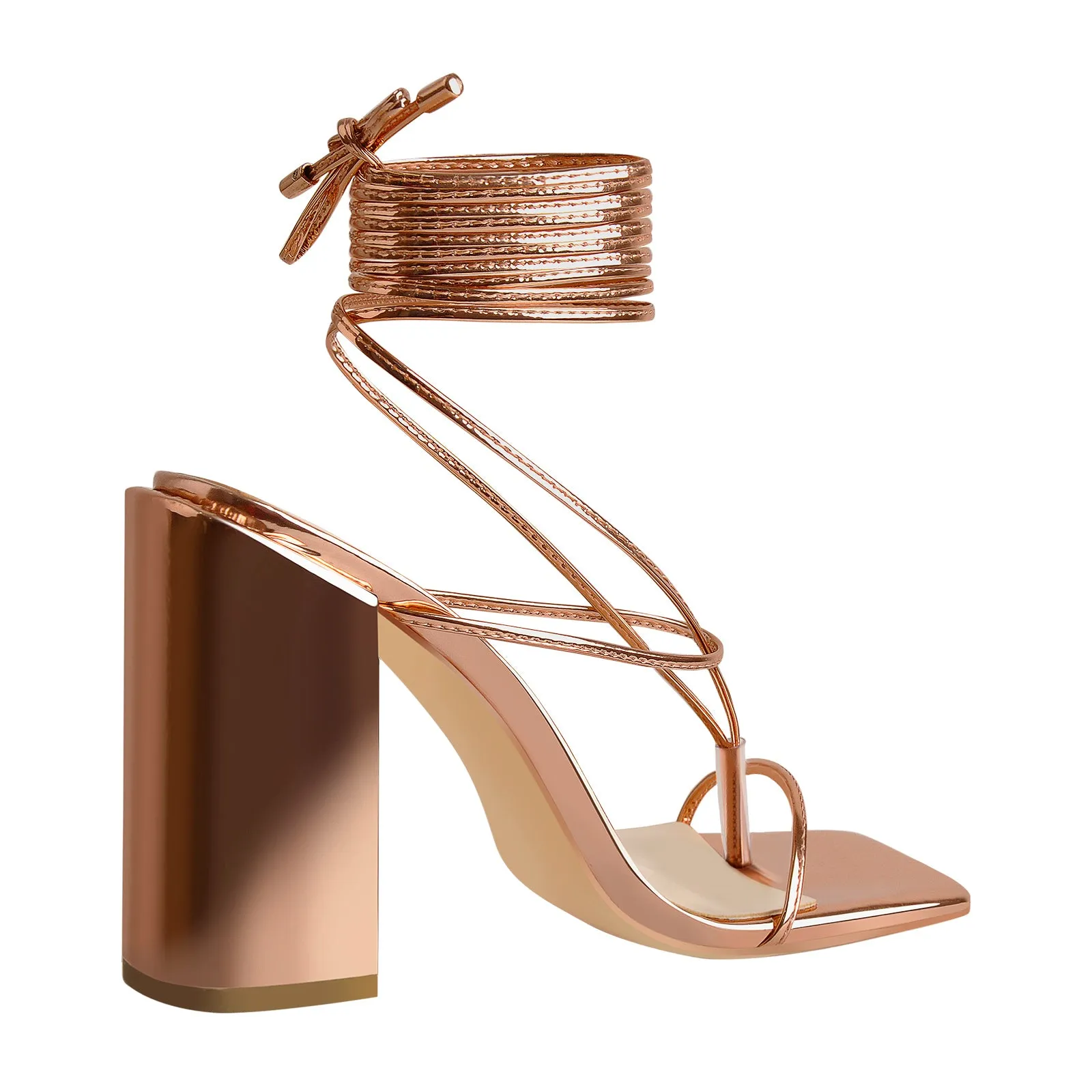 Ankle Strap Square Toe Chunky Heels Sandals