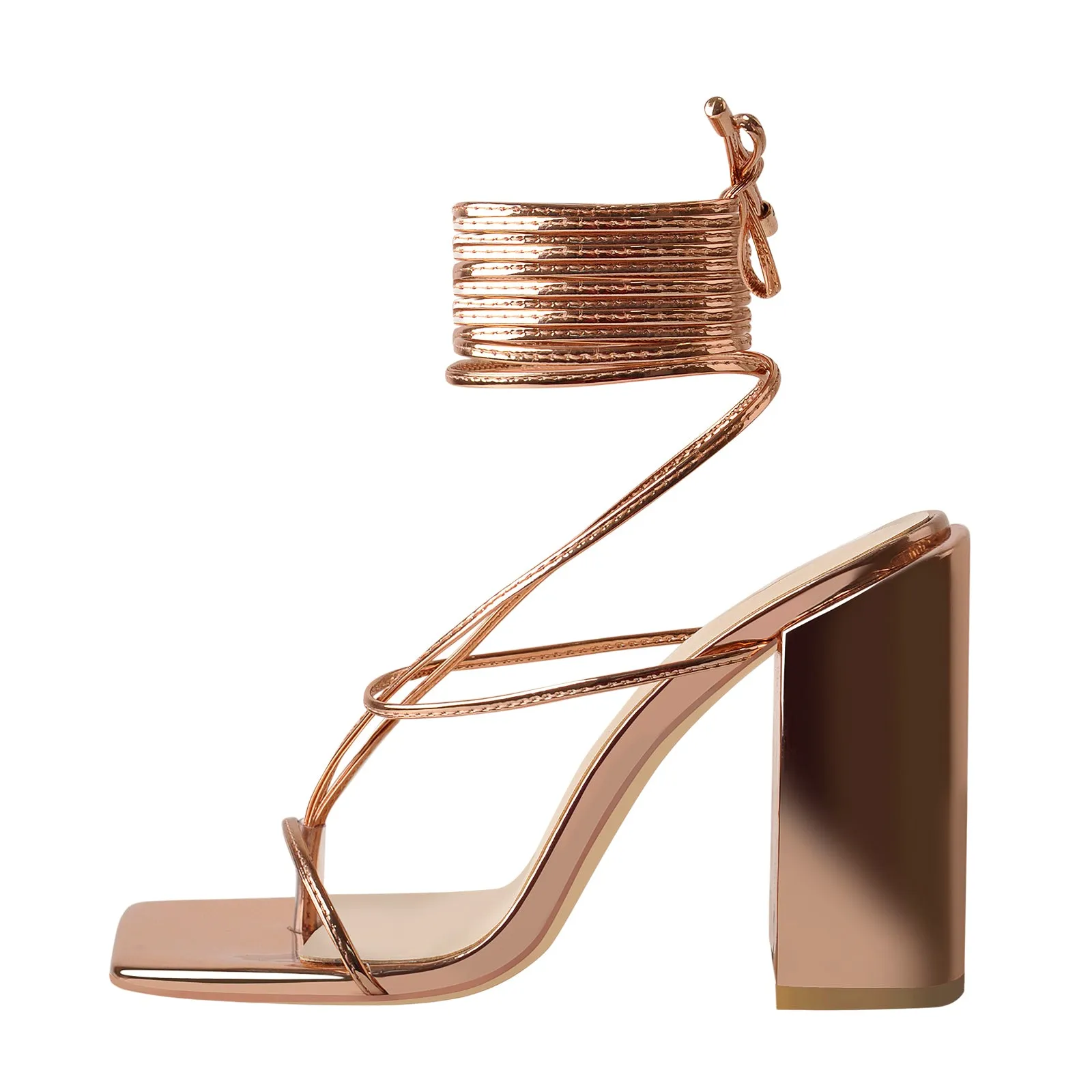Ankle Strap Square Toe Chunky Heels Sandals