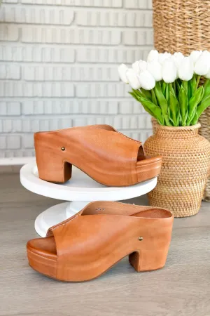 Antelope Kaitlin Tan Leather Peep Toe Wedge