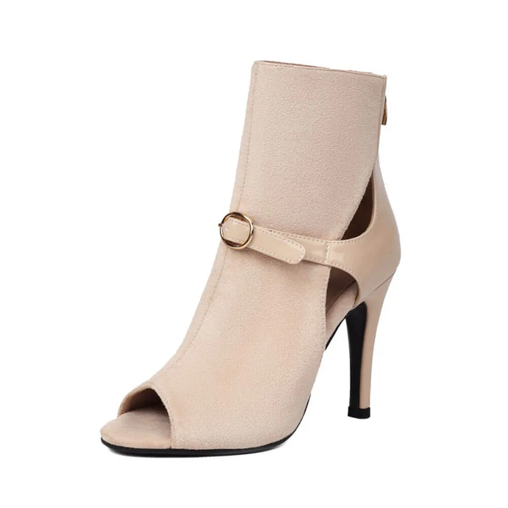 Apricot Women's Simple Buckle Apricot  High-Heeled Boots