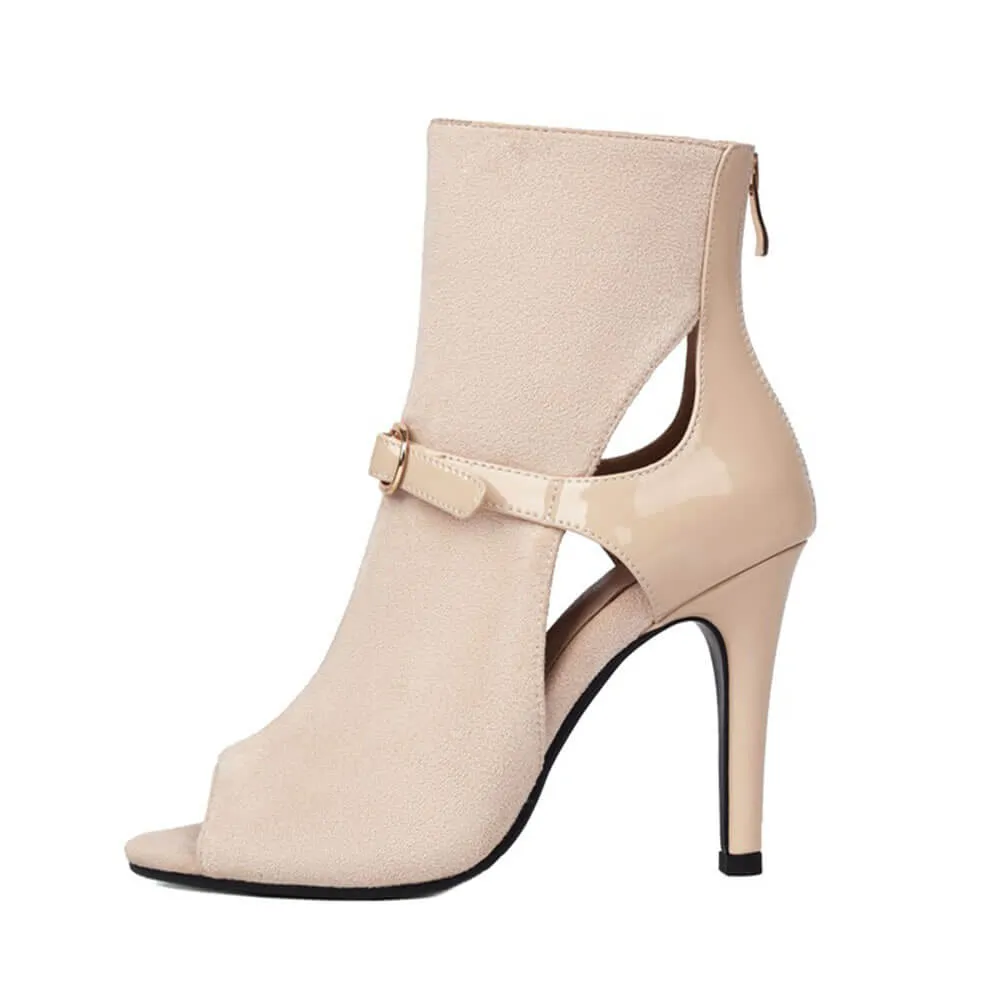 Apricot Women's Simple Buckle Apricot  High-Heeled Boots