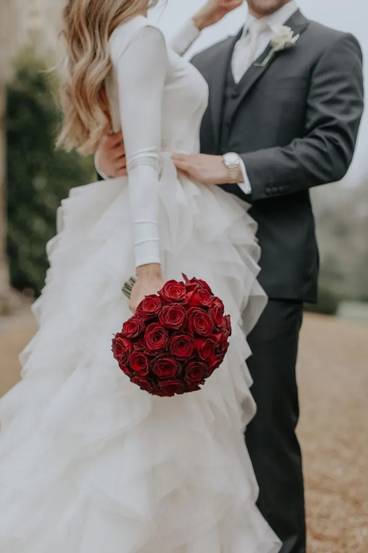 Ball Gown Simple Wedding Dress Sexy Open Back Long Sleeve Modest Wedding Dress Bridal Gown CA050