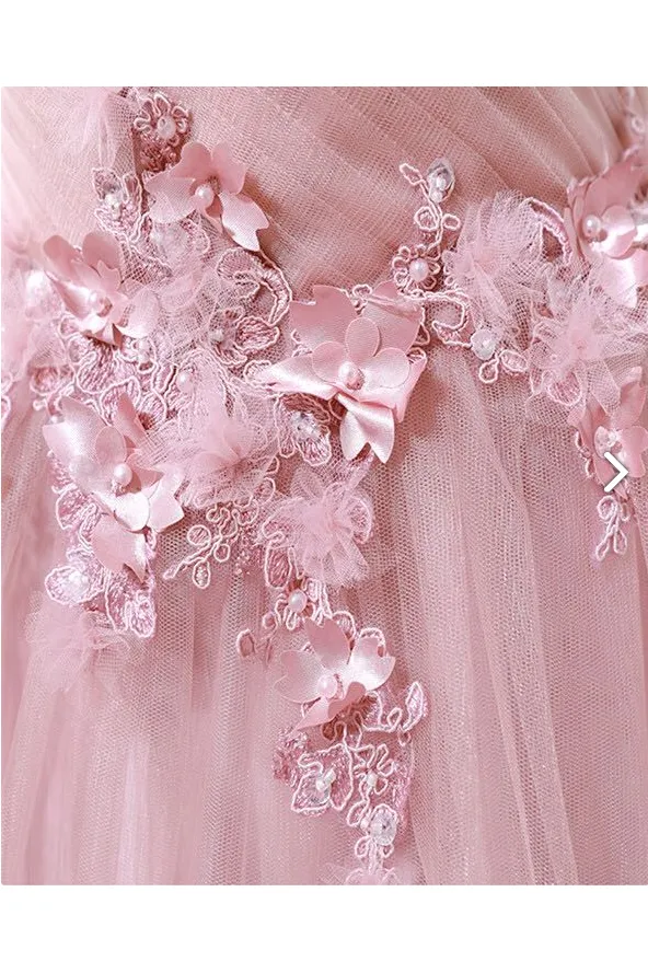 Ball Gown Sweetheart Appliques Blush Prom Dress Tulle Long Prom Evening Dress CAP51236