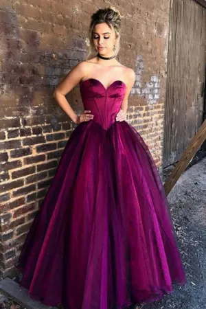 Ball Gown Sweetheart Floor-Length Lace-UP Purple Tulle Prom Dress OHC082